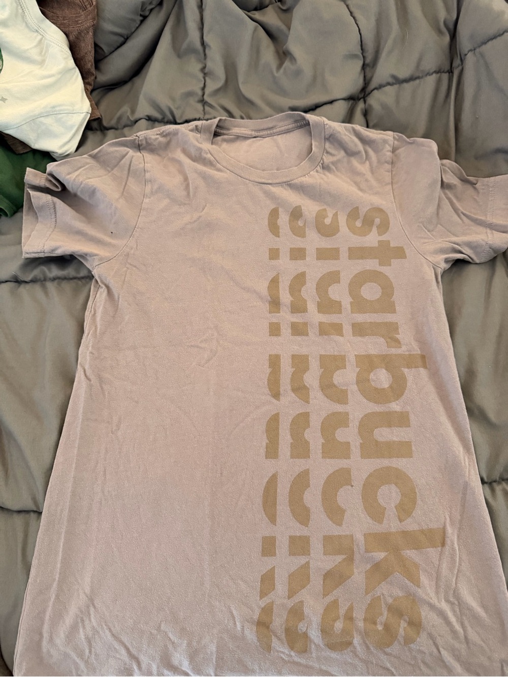 Starbucks Grey Crewneck Tee with Tan Vertical Logo